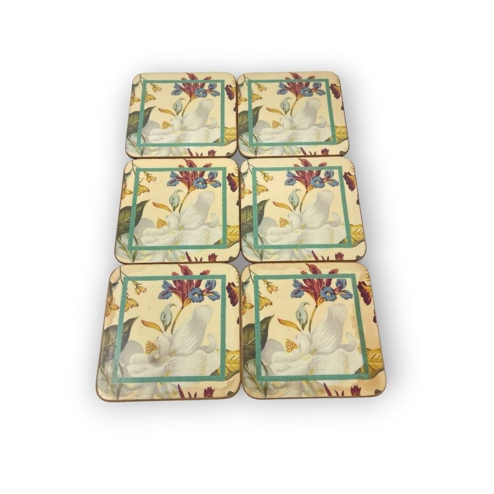Pimpernel Williamsburg Magnolia Flower Cork Coasters Set of 6 Made in England
